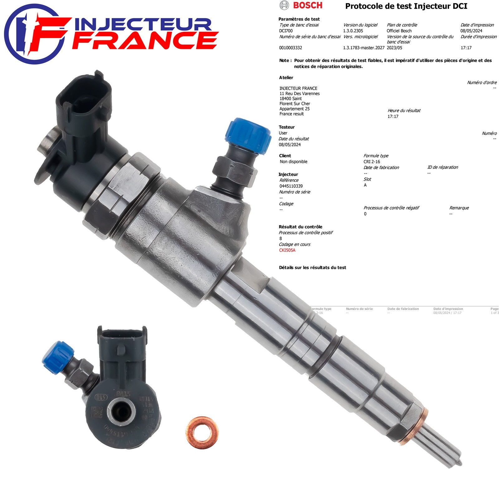 0445110339 Bosch Injecteur Citroën Ford Peugeot 1.4HDi 9687068980 0986435172
