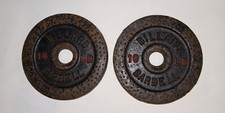 2 Vintage Billard Barbell 10 lb Dimple Standard Weight Plates Cast Iron