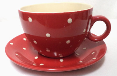 Home Essentials two-tone polka Dot Ceramic tea cup w/ saucer set mug Large red