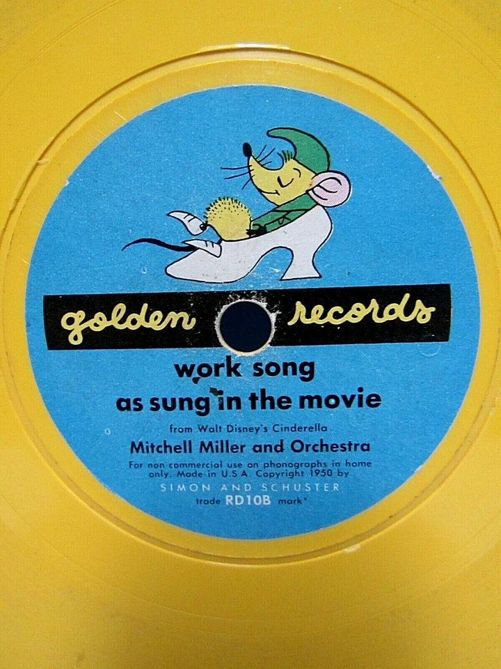 VTG. 1950'S DISNEY'S CINDERELLA  "WORK SONG" 78 RPM VINYL GOLDEN RECORD ~ TESTED - Image 3 of 4