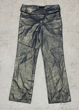 Marc Jacobs Pants Women's Medium Wool Blend Trousers Metallic Gold Blue W/belt