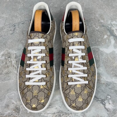 NEW Gucci ACE GG Bees Supreme Canvas Python Sneakers Beige 12 G