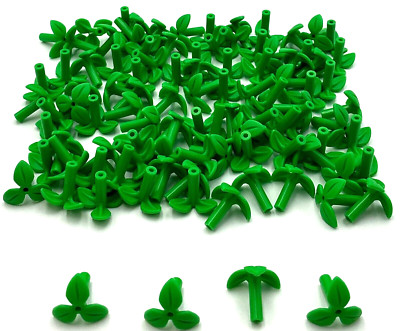 Lego 100 New Bright Green Plant Stems with Bar 3 Leaves Pieces
