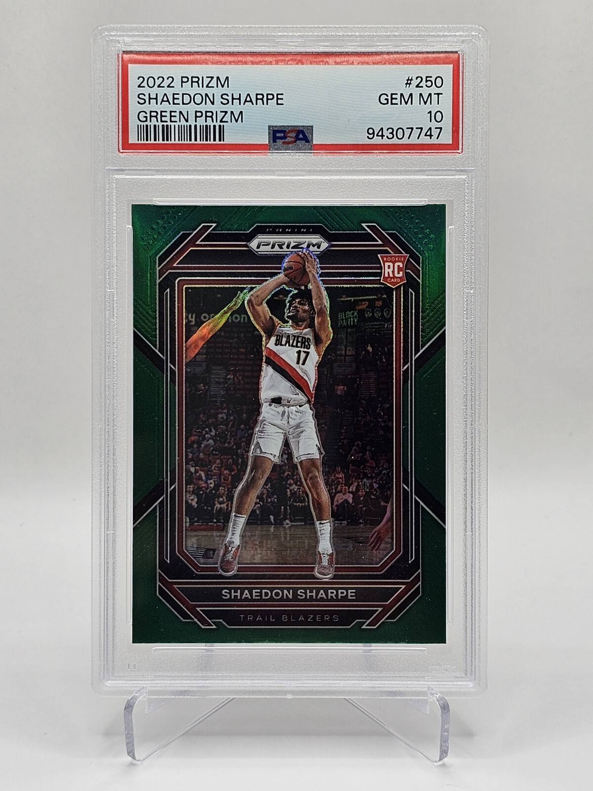 2022-23 Panini Prizm Prizms Green #250 Shaedon Sharpe RC PSA GEM MT 10