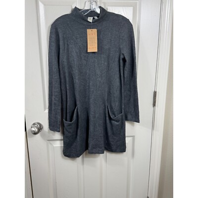 Paper Crane Tunic Dress Mock Neck Long Sleeve Pockets Casual Gray Small