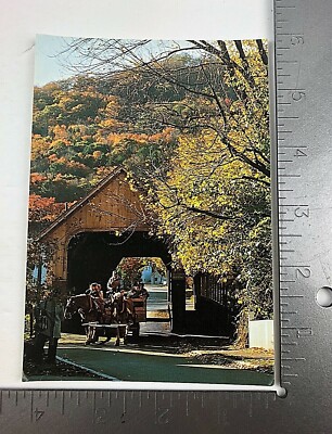 Vintage Postcard Posted 1987 Woodstock Vermont Fall Bridge Scene