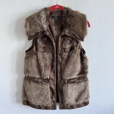 Luxe Rachel Zoe Faux Fur Vest in Cognac Brown, Size XS, NEW 
