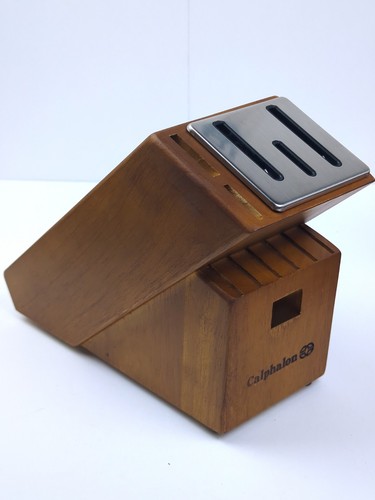 CALPHALON 12-Slot Hardwood Knife & Scissors Storage Block, Cherry Finish, NEW - Picture 3 of 8