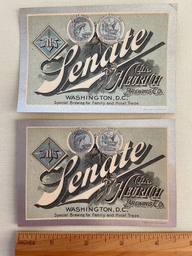Vintage 2 Charles Heurich Brewing Co Senate Beer Bottle Labels Unused - Picture 3 of 3