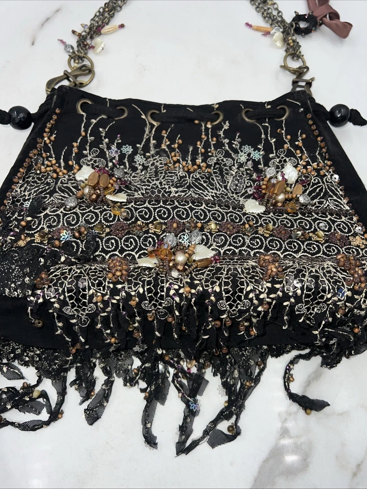 De Colección Mary Frances Cartera Mujer Bolso de Hombro Cadena Lentejuelas Cuentas Cordón Foto 4 de 4