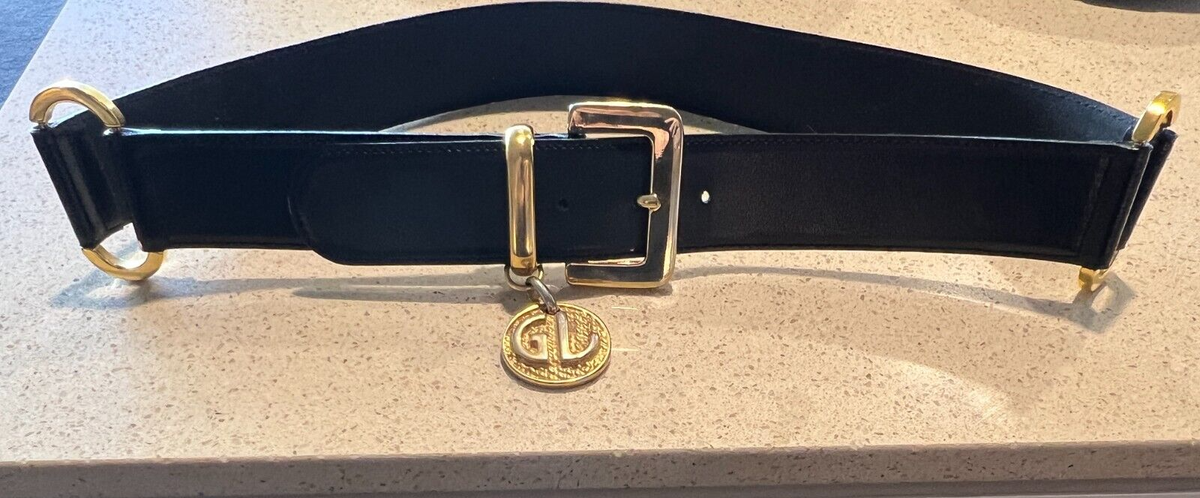GUY LAROCHE Paris Black Leather, Gold Buckle & GL Logo Trims  display picture 3