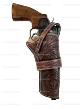HOLSTER GUN COVER PISTOL HOLDER SINGLE ACTION FLORAL TOOLED LEATHER OPEN BOTTOM