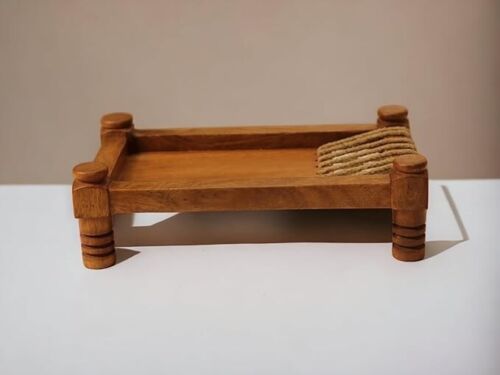 Rechteckiges Holz Khatiya Kinderbett Tablett indische traditionelle Wohnkultur Geschenk Küche - Bild 1 von 7