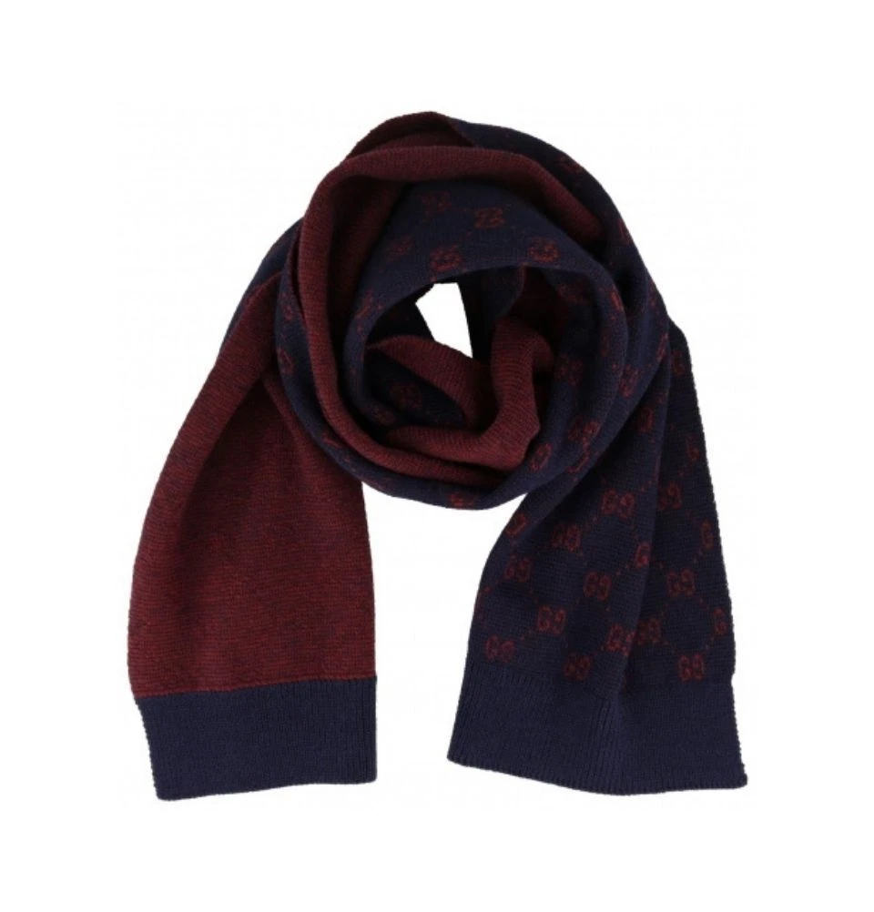 Foulard tricot All over GG laine d'alpaga bleu marine rouge