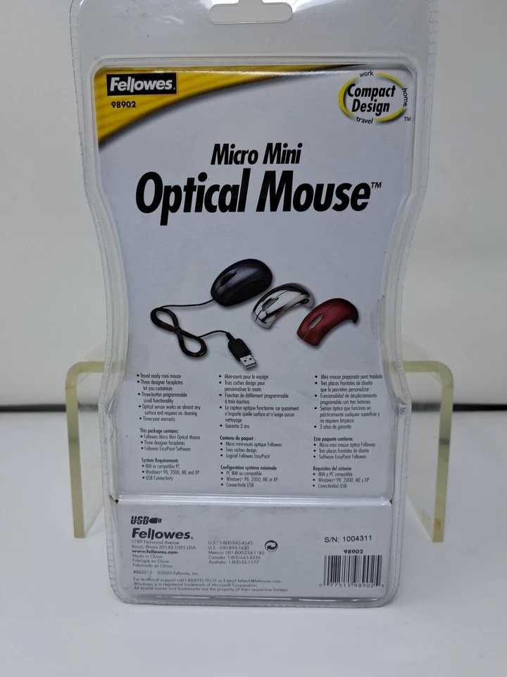 Vtg. Fellowes Micro Mini Optical Mouse #98902 - Image 3 of 4