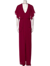 Halston Heritage Women’s Size 10 Maxi Dress Deep Pink Fuschia V Neck Flounce NWT