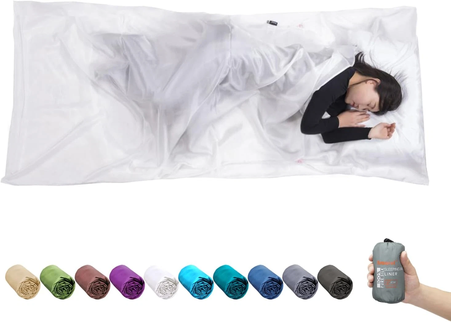 Silk Sleeping Bag Liner, Silk Sleep Sack, Extra Wide 87"X43", Lightweight Travel