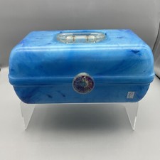 Caboodles Blue Marble Swirl Cosmetic Case Tray Mirror Daisy Clasp Vintage