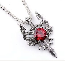 Gothic Steampunk Sword and Dragon Pendant Necklace - 10% discount available