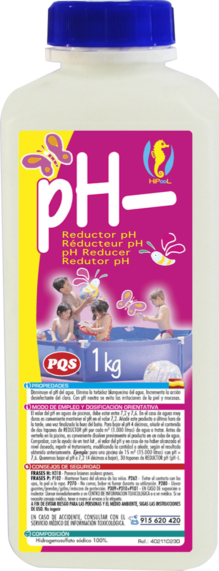 Reductor pH PQS líquido para aguas de piscinas. Botella 1 Lt.