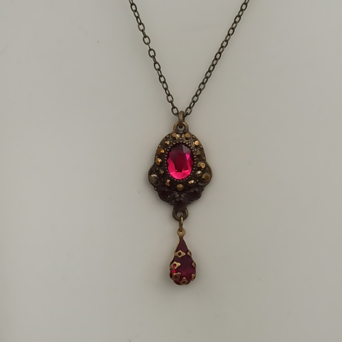 Michal Negrin Necklace Royal Red Marron Crystals Victorian Revival