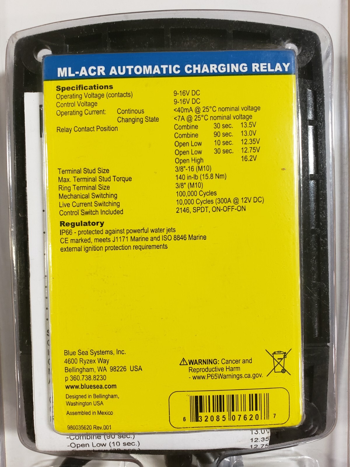 BLUE SEA SYSTEMS 7620 ML-ACR AUTOMATIC CHARGING RELAY – 12V DC 500A