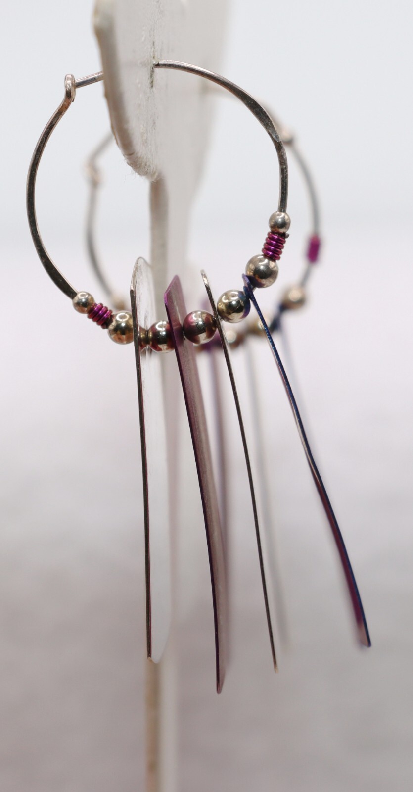 Purple Blue Silver Rectangle Shape Bead Wire Hoop… - image 4