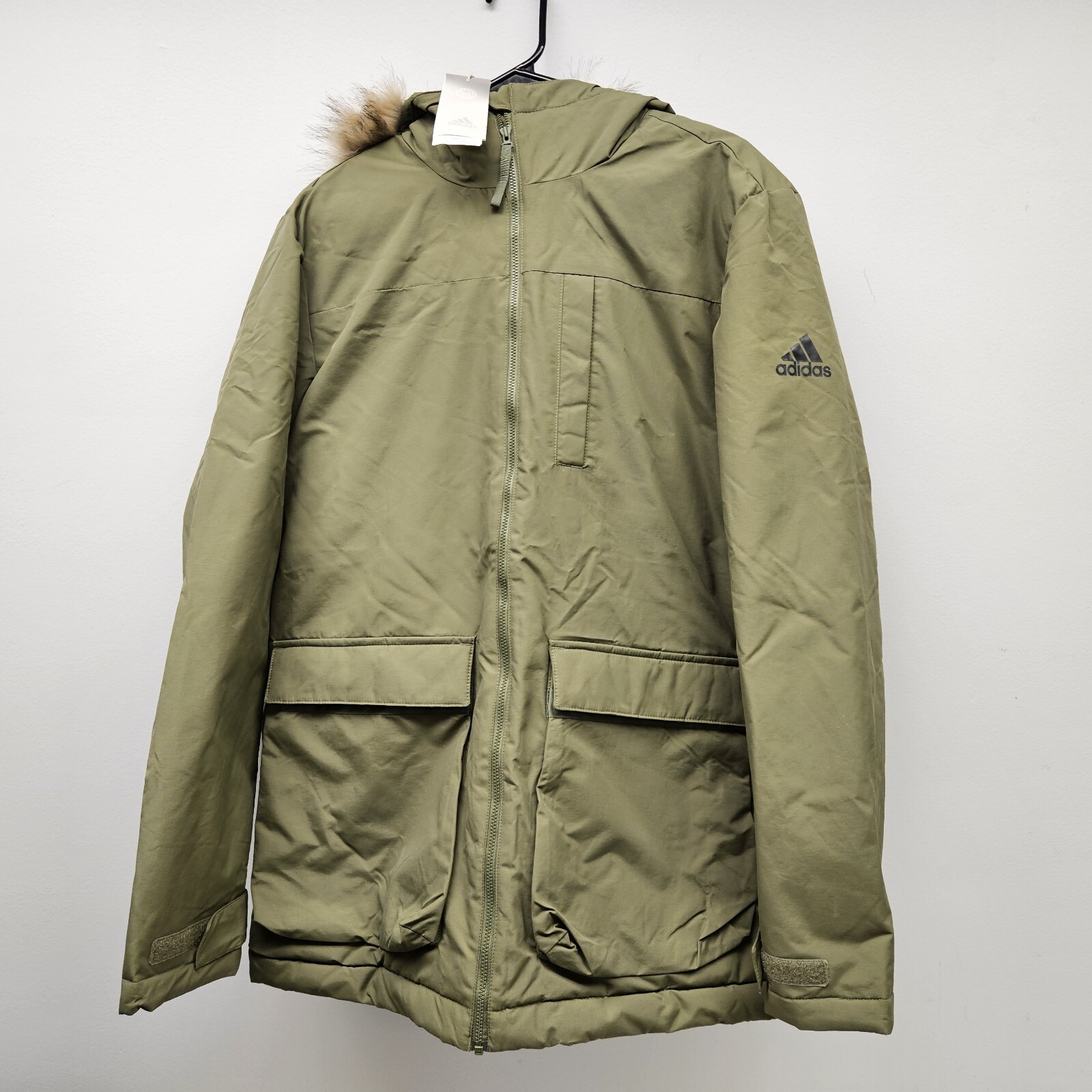 Men's Adidas Utilitas Olive Green Hooded Parka Jacket - Small image 2