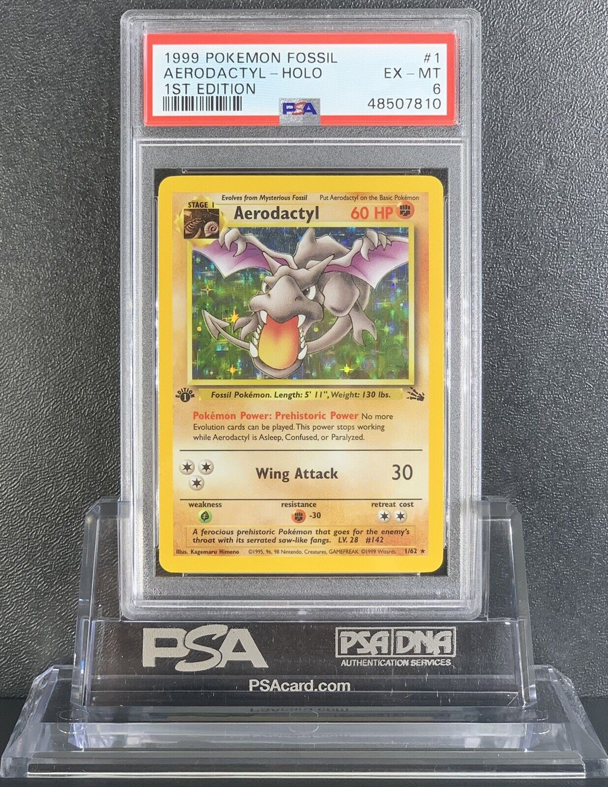 1999 Pokemon Fossil Rare Holofoil #1 Aerodactyl – PSA EX-MT 6 on