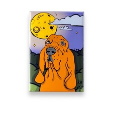 Bloodhound Full Moon Magnet Funny Retro Pet Portrait Decor Gift Handmade 2x3"