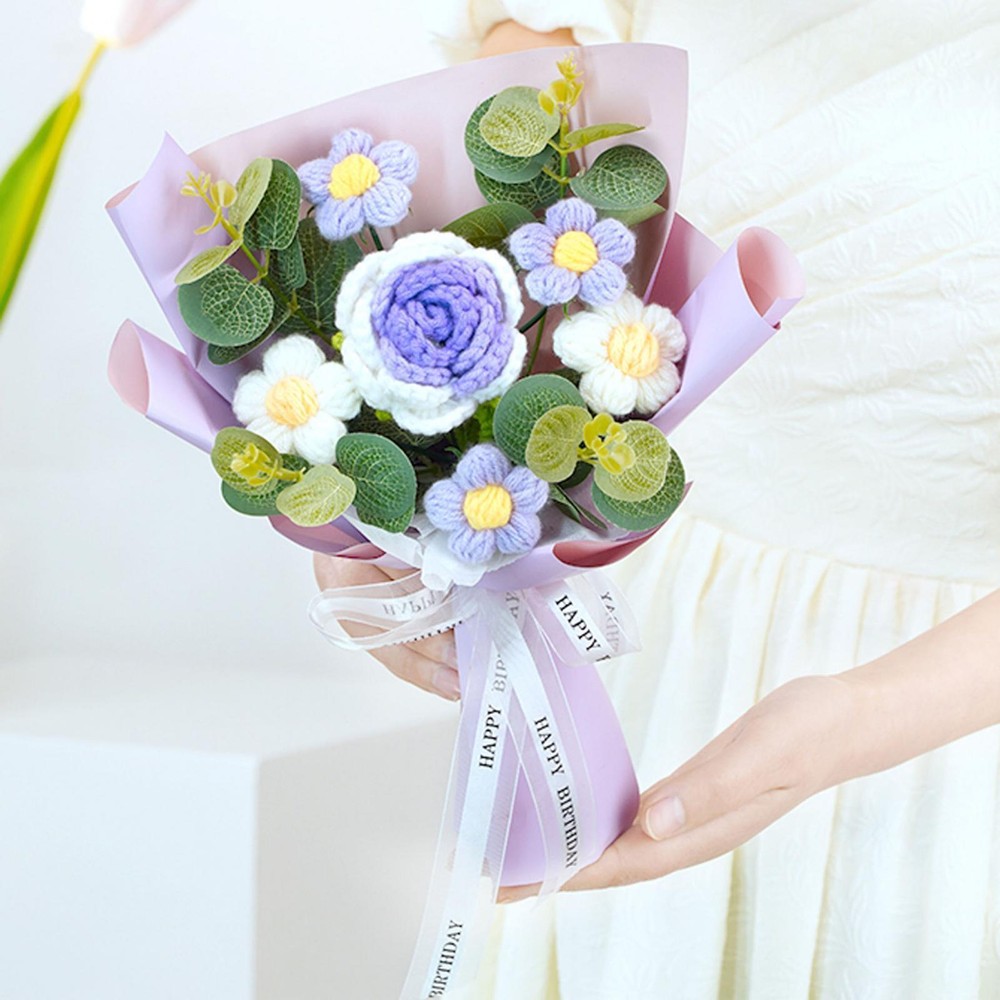 Crochet Flower Bouquet Knitted Flower Artificial Flowers Knitting Flower