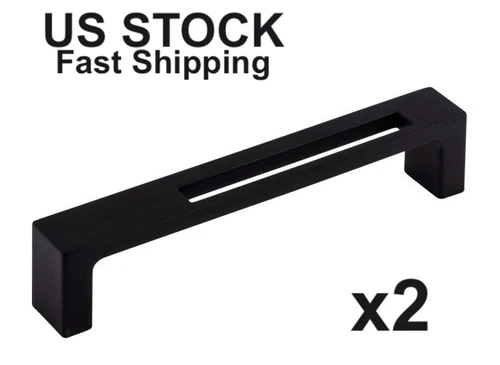 (2 Pack) Pair of Top Knobs TK266BLK Modern Metro Slot Pull 5" (127mm) Flat Black - Picture 1 of 2