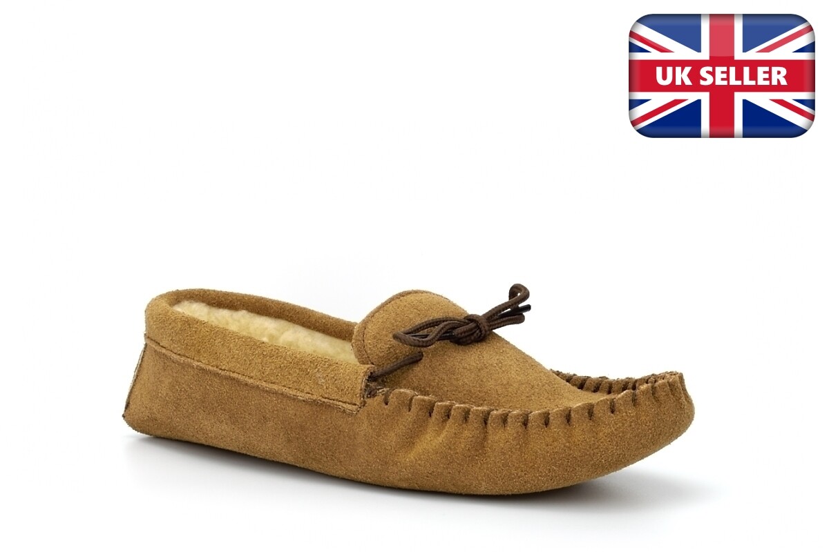 SAOLA Mens Suede Slippers Moccasin Slippers Boys Slippers Real Suede Sole (No Plastic)