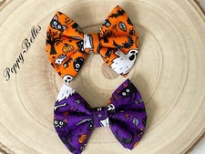 Handmade orange or purple  Halloween dog bow tie slide on collar