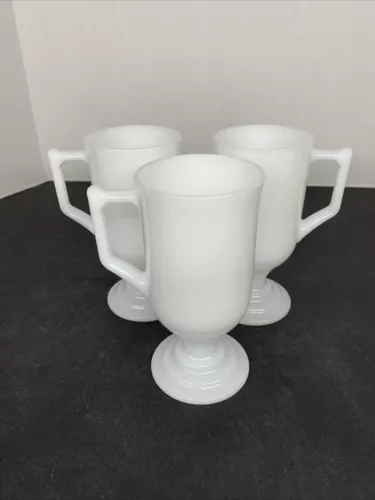 Vintage Lot Milk Glass White Pedestal D Handle Mugs Coffee Cups Lot of 3