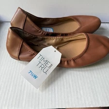 Time and Tru Women's Brown Scrunch Ballet Flats Shoes Size 7.5 Wide New 