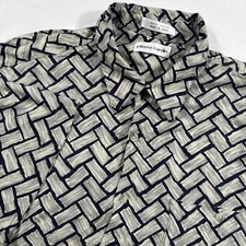 Pierre Cardin Geometric Button Up Shirt 100 Rayon Green Mens Large Short Sleeve