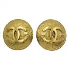 CHANEL Gold-tone Coco Mark Logo Round Clip-on Earrings 95P Vintage Women S2115