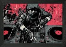 Hooded DJ with Turntables Framed Wall Art Poster Canvas Print Picture