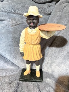 12” Cast Iron Figure Statue Figure Boy Holding tray butler antique vintage