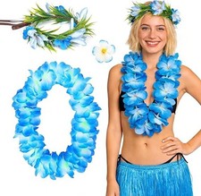 Hawaiian Leis Flower Crown Set, 3 PCS Tropical Floral Headband Hawaii Floral Hea