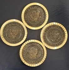 VINTAGE  Set of 4 United States Congressional Seal Brass Coasters