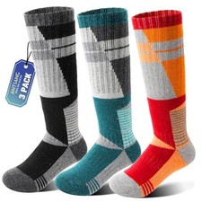 3 Pairs Kids Merino Wool Ski Socks Boys Girls Thermal 4-7 Years Trapezoid