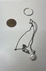 925 Sterling White Coin Pearl Pendant Necklace & Concave Etched Band Ring 2.4g — photo 2