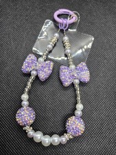 Handcrafted Pearl Beads, Purple Bows And Balls Phone Chain