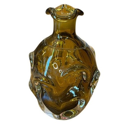 Vintage Art Glass Decanter Hand Blown Amber Aseda Sweden Börne Augustsson 70s
