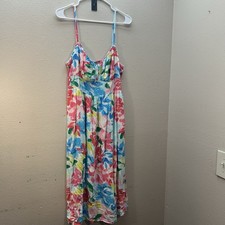 Old Navy Dress SZ M Floral Midi Smocked Milkmaid Cottagecore Watercolor Sundress