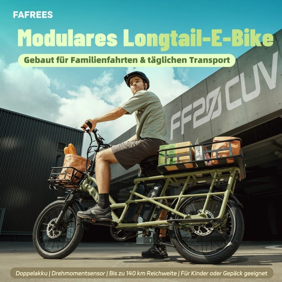 FAFREES FF20 CUV 20 Zoll Longtail Elektrofahrrad Cargo e Bike 24AH E-Lastenrad - Bild 3 von 4