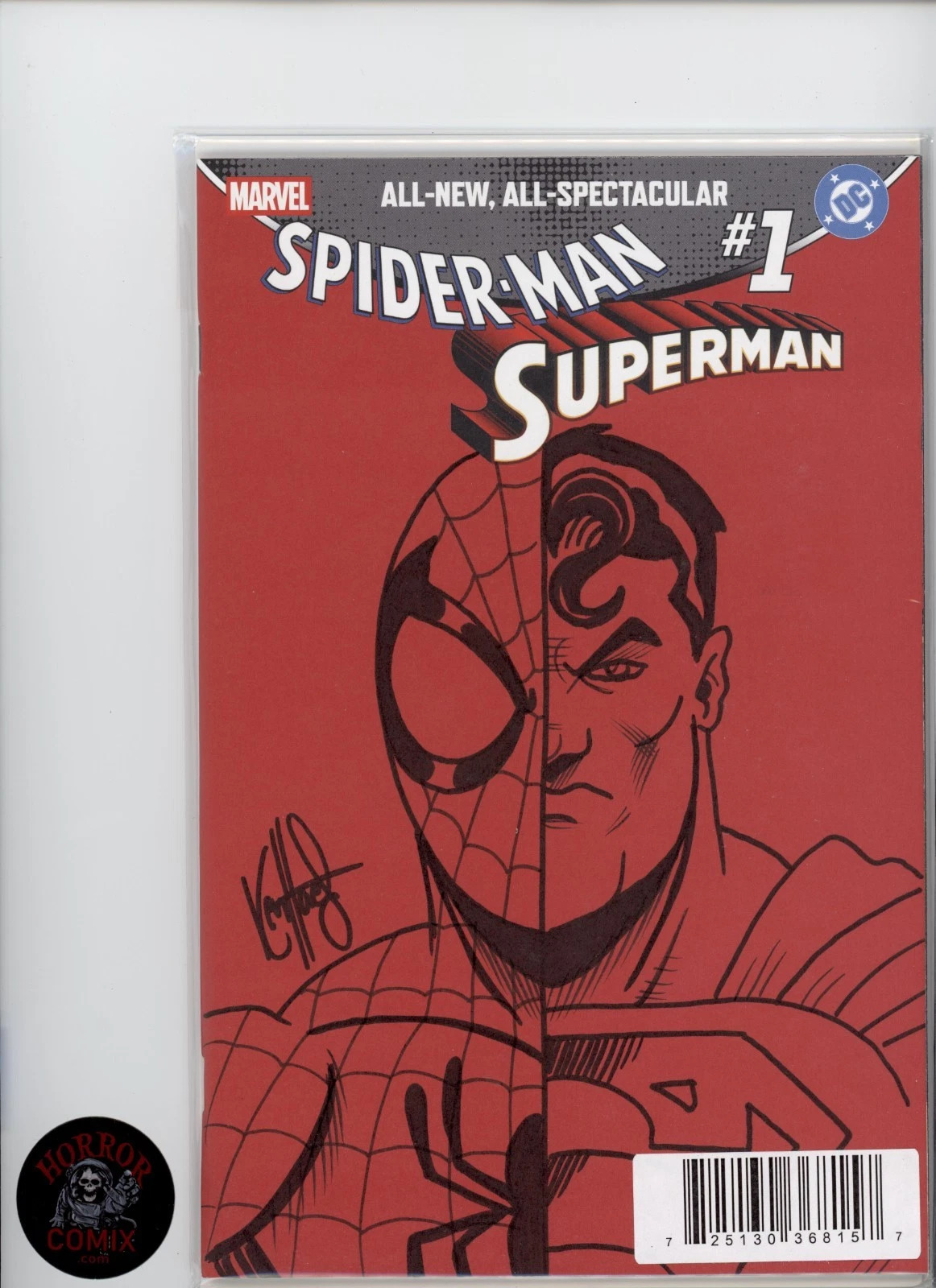 DC Marvel Superman-Spider-Man Red Blank with Sketch
