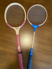 VTG Wood Tennis  Badminton RED BLUE Racquets Sports Bar Mancave Wall Decor
